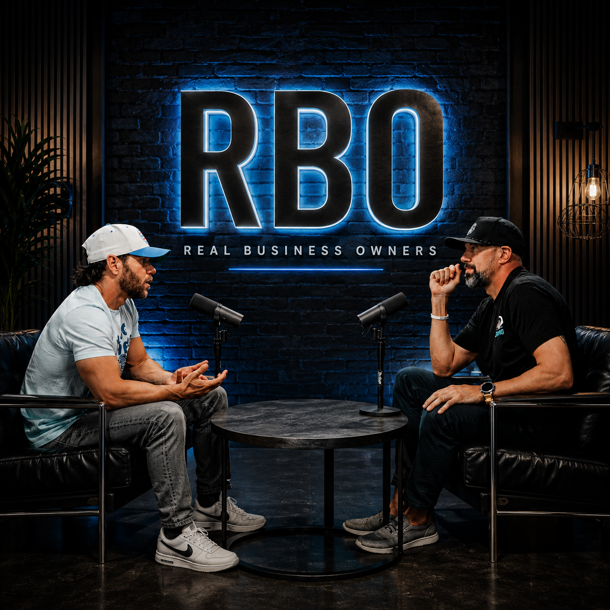 Trevor Cowley and Rick Trimmer recording the Real Business Owners podcast in the RBO studio